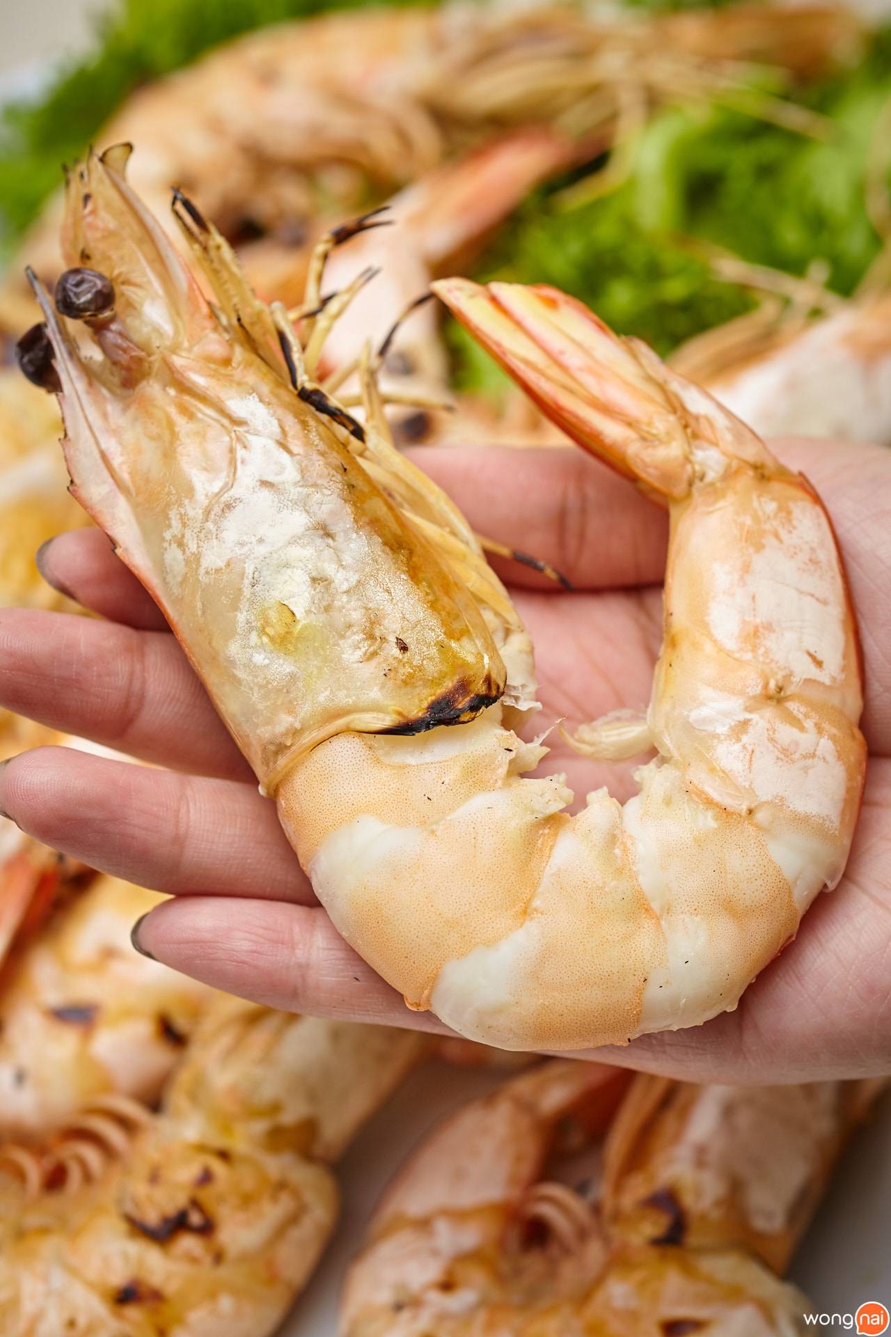 เมนู “กุ้งแชบ๊วยเผา” ของร้าน “นครสมุทรซีฟู้ด”