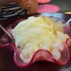 น้ำแข็งใสเกล็ดหิมะรสทุเรียน ใส่ลำใยและลูกตาล