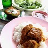 มื้อเที่ยงวันนี้ ข้าวราดแกงคั่วกระดูกหมู+ห่อหมก ผักเคียงพร้อมน้ำพริกฟรี
