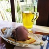 Waffle With Syrup And Dark Chocolate Ice Cream And Camomile Tea 