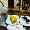 white Choc frappé - orange cake - Choc ball