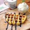 Waffle & Vanilla Ice Cream + Hot Cappuccino