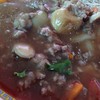 น้ำราดมีเนื้อสับกะเห็ดฟาง เส้นเป็นเส้นใหญ่