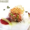 Tuna Tartar with Marinated Eggplant, Green Tomatoes and Spicy Cucumber Bubbles