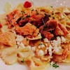 Salmon farfalle with miso