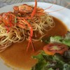 spaghetti with king river prawns in panang curry.