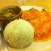 ข้าวไก่ย่างราดซอสมันปู+ซุปใส