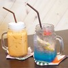  Iced Thai Tea (85฿) / Blue Lemon Soda (125฿) 