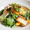 Peach, Grilled Aubergine and Paneer Chesse on Mixed Greens