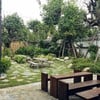 there is a waterfall and Koi fish pond and greennn♡♡♡