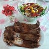 ซี่โครงหมูอบซอสบาบิคิว+สลัดผัก,พริกย่าง