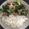 แขนงหมูน้ำมันหอยตามสั่ง (sprout vegetables stir fried with pork)