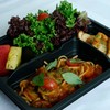 Spaghetti chicken tomato sauce served with salad and seasonal fruit and 1 bottle of orange juice Spaghetti chicken tomato sauce served with salad and seasonal fruit and 1 bottle of orange juice