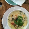 Hot cappuccino and hot spinach & cheese