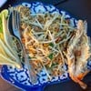Stirred fried Thai noodles (Pad Thai).with river prawn 