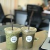 Hojicha caramel(right) + matcha espresso(left)