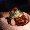 Salmon three ways : Salmon belly , salmon loin and deep-fried salmon skin w/ ses