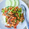 ข้าวผัดกรุเพราหมูสับไข่เยี่ยวม้า