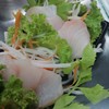 ซาซิมิ​ สดๆ​ กัน​เลย​ มีเนื้อปลาช่อนทะเล​ กับ​ เก๋า​ เสริฟ​ พร้อม​ วาซาบิ​สด​ ชอ