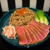SEARED AHI TUNA WITH SOY GINGER SAUCE & KANI MISO FRIED RICE