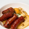 Confit potatoes with pan seared Navarra chorizo and fried egg