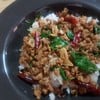 กะเพราไก่บดราดข้าว