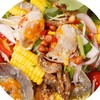 ข้าวโพดต้มหวานๆยำใส่กับปูม้าสดไข่เยิ้มๆท๊อปด้วยปลากรอบและถั่วทอด