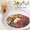 ชุดข้าวผัดทรัฟเฟิลเนื้อริบอายย่างไข่ออนเซ็น + เครื่องดื่ม
