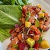 Salmon sashimi and barracuda mango salad 