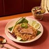 ข้าวผัดประจำบ้านคอหมูย่าง+ส้มตำ S