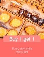 โปรโมชั่น Buy 1 get 1 แถม เมนูในหมวด croissant & Pastries, Bread เมื่อสั่งเมนูในหมวด croissant & Pastries, Bread จำนวน 1 ที่