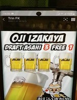 โปรโมชั่น อาซาฮีสด แก้วกลาง 3 ฟรี 1 แถม อาซาฮีสด แก้วกลาง เมื่อสั่งเมนู  จำนวน 3 ที่