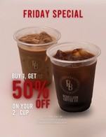 โปรโมชั่น Promotion on fridays ลด 50 % เมื่อสั่งเมนูในหมวด MATCHA PREMIUM, SPECIAL BLACK, NON COFFEE DRINKS, ICED COFFEE, SPECIAL MILK