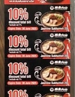 โปรโมชั่น ส่วนลด10% ลด 10 % เมื่อสั่งเมนูในหมวด KAZAN REMEN, HIGHBALL , SPECIAL RAMEN, RICE DISHES , SAKE , RAMEN, TOPPING, DELIVERY , SIDE DISHES , ALCOHOL, FREE ITEM, DESSERT, SET MENU, SOFT DRINK , BEER SET, Soup, Bento - Don