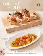 โปรโมชั่น Duo Handroll set7+ salmon carpaccio ลด 20 % เมื่อสั่งเมนู Duo Handroll set7+ salmon carpaccio