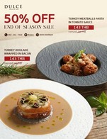 โปรโมชั่น 50 % End Of Season Sale ลด 50 % เมื่อสั่งเมนู Turkey Roulade, Turkey Meatball