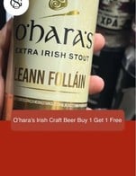 โปรโมชั่น O’hara’s Irish Craft Beer Buy 1 Get 1 Free แถม O'hara's Stout Nitro, O'hara's Leann Follain Extra Irish Stout, O'hara's Indian Pale Ale Hazy Ipa, O'hara's Irish Red Nitro เมื่อสั่งเมนู  จำนวน 1 ที่