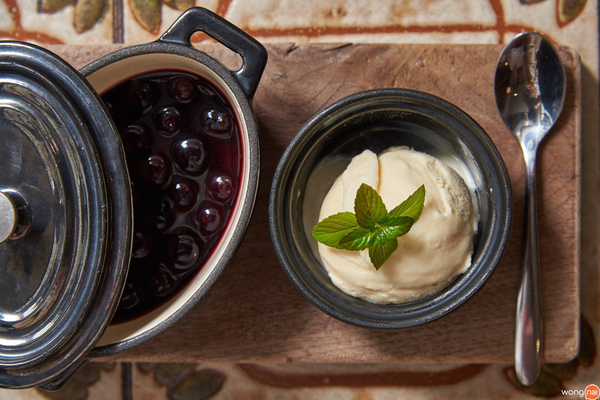 Black Fruit Stew with Homemade Malt Ice Cream Mellow