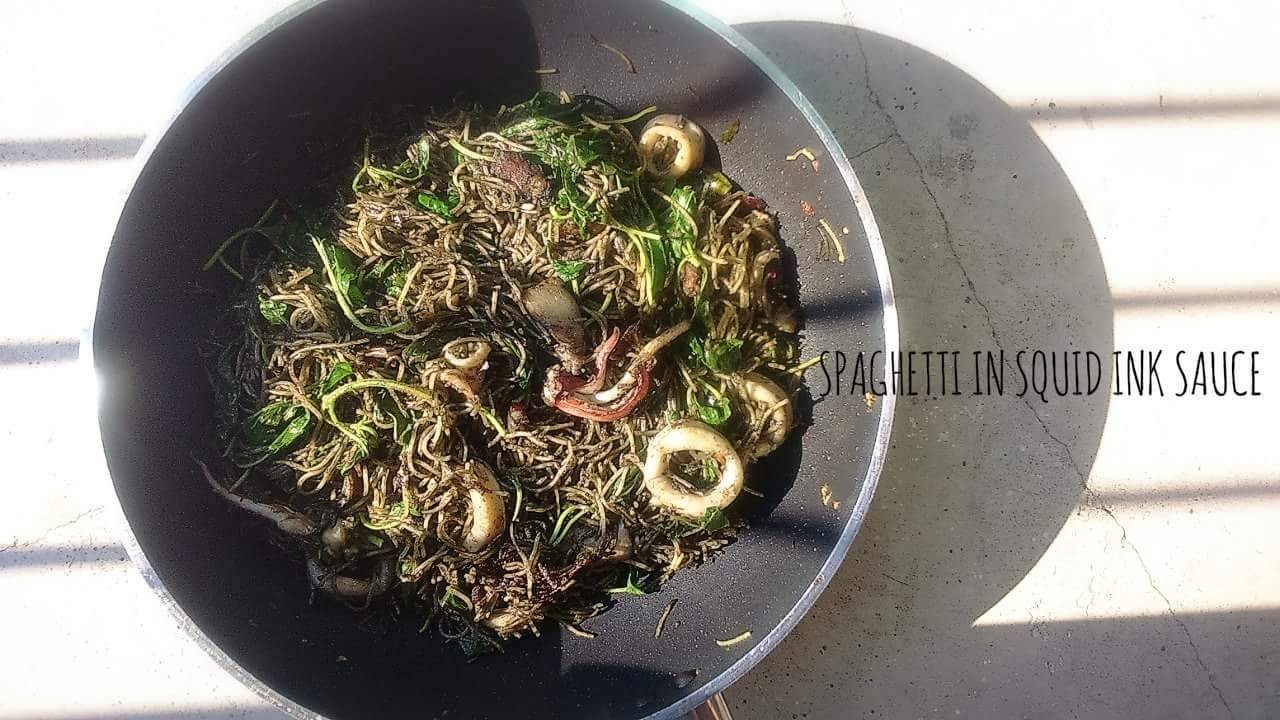 Angel Hair Spaghetti in squid ink sauce