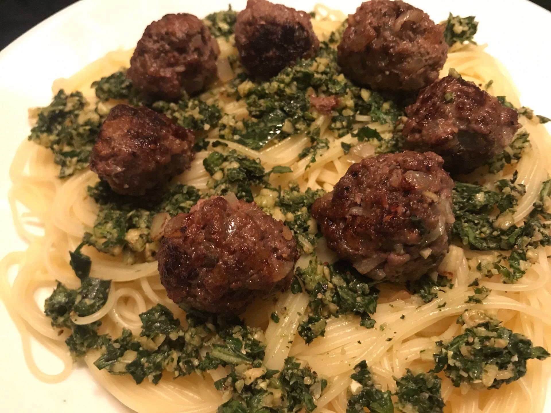 Capellini Meatball and Pesto Sauce