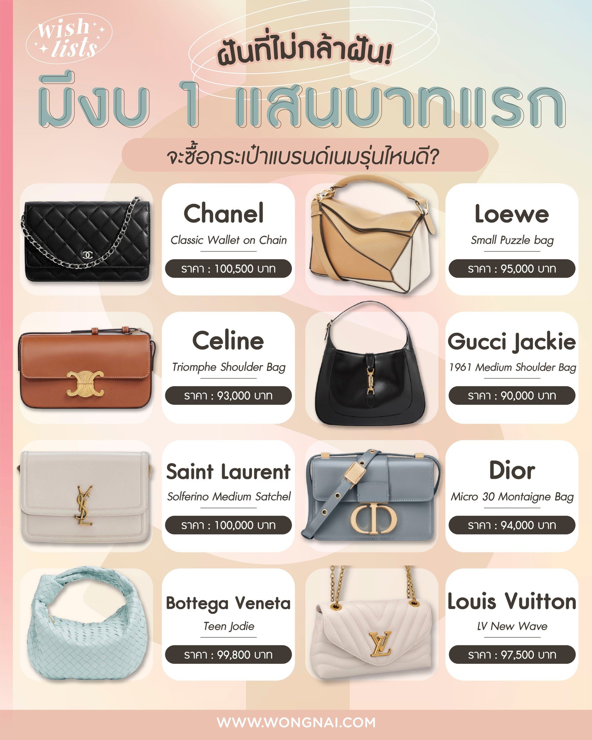 ฝันที่ไม่กล้าฝัน! มีงบ 1 แสนบาทแรก จะซื้อกระเป๋าแบรนด์เนมรุ่นไหนดี?