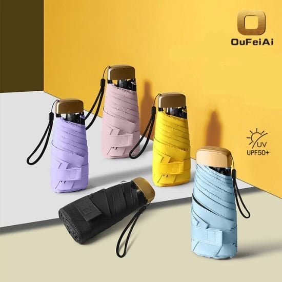 Oufeiai ร่มพับมินิสีพื้น