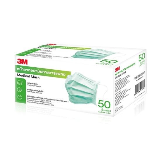 หน้ากากอนามัย 3M Nexcare Green Earloop Mask