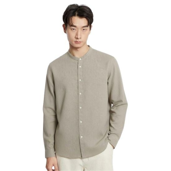 AIIZ Men’s Mandarin Collar Long Sleeve Poplin Shirt