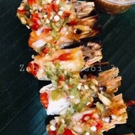 แซ่บเลียศอก กุ้งเผาหัวมันแก้ว (ใช้กุ้งเป็น) ตลาดอินดี้ปิ่นเกล้า ซอย3