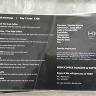 เมนู High Coffee Roaster and Patissier