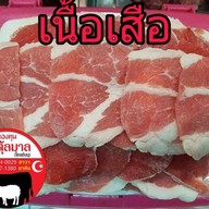 เมนูของร้าน เนื้อวัวสด สไลด์ เนื้อไก่ ร้านฮาซันบัยตุ้ลมาล ตลาดบางกะปิ ฮาลาล