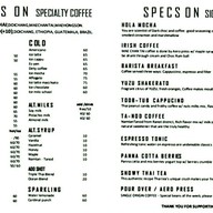เมนู Specs on Specialty Specs on Specialty coffee