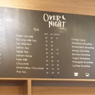 เมนู Over Night Cafe