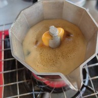 Blue moka pot coffee